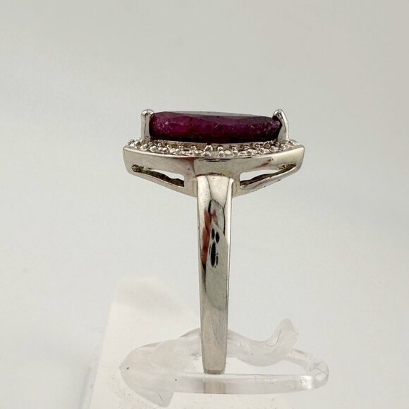 Marquise Cut Garnet & Diamond Ring - Sterling Silver - Size 8 - Picture 2 of 13